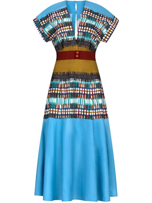 Silvia Tcherassi Sakura Midi Dress — Blue — Size S — Front View