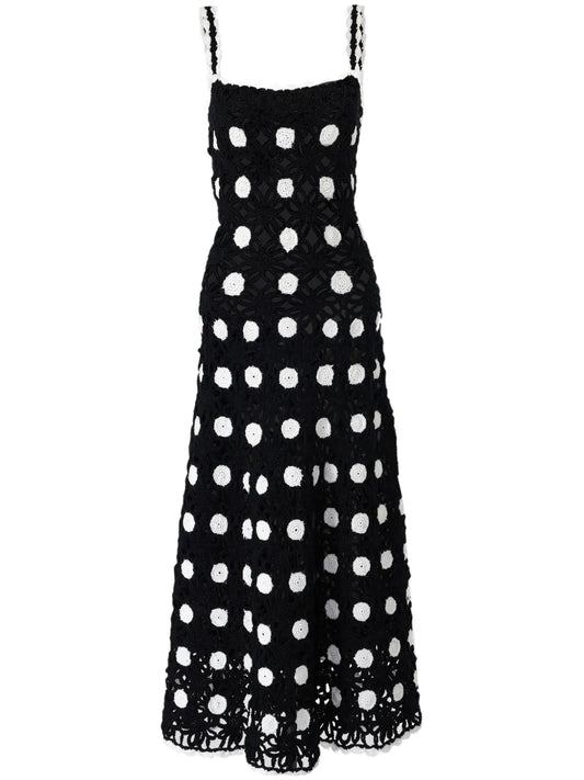 Carolina Herrera Polka Dot Knit Midi Dress — Black — Size XS — Front View