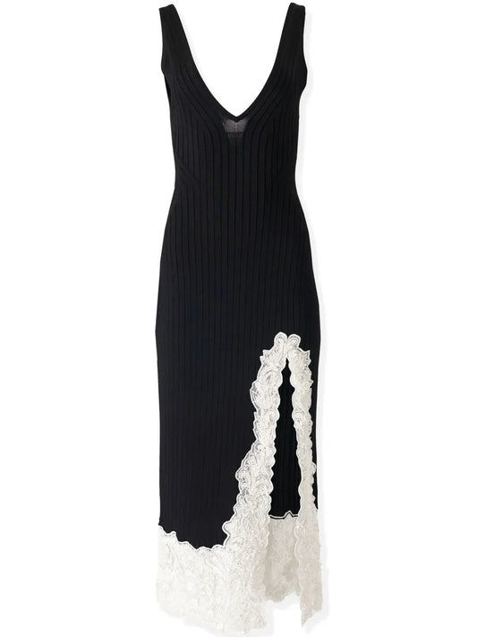 Carolina Herrera Lace Trim Midi Dress — Black — Size XS — Front View