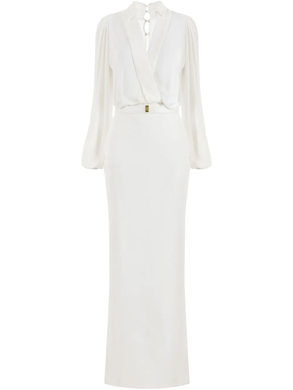 Elisabetta Franchi Belted Crepe Maxi Dress — White — Size XS — Front View