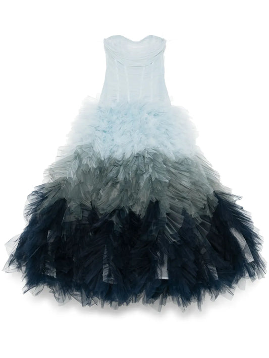 Ana Radu Gradient Effect Tulle Gown — Blue — Size XS — Front View