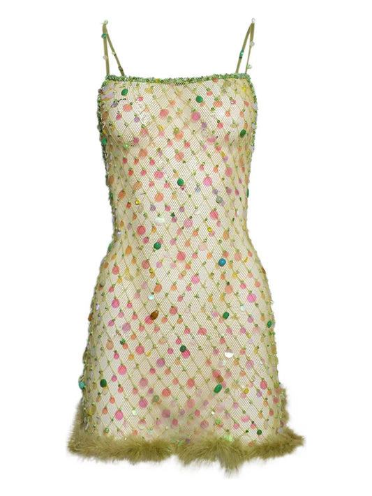 Roberta Einer Sequin Embellished Mini Dress — Green — Size XS — Front View