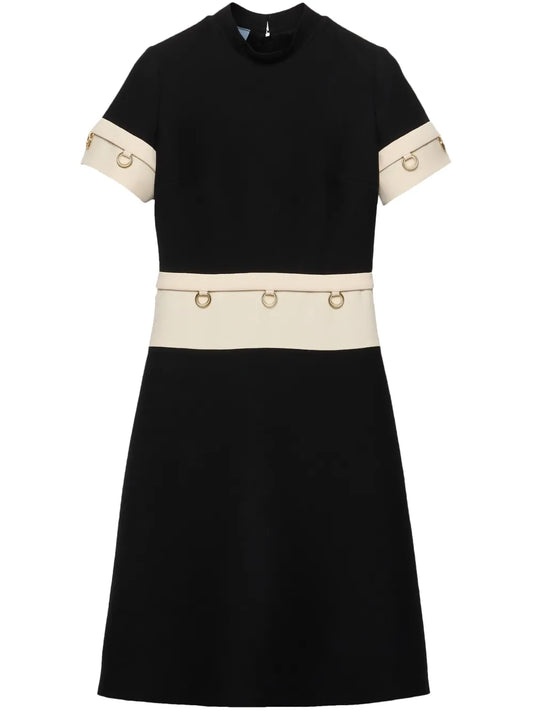 Prada Ring Detail Midi Dress — Black/ Red — Size XS — Front View