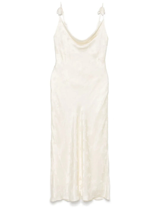 Rotate Birger Christensen Satin Midi Dress — Beige — Size XS — Front View