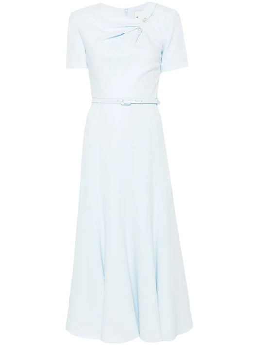 Roland Mouret Belted Cady Midi Dress — Blue/ Red — Size XXL — Front View