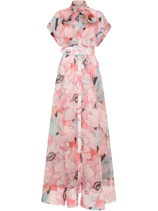 Rebecca Vallance Floral Print Gown — Pink — Size M — Front View