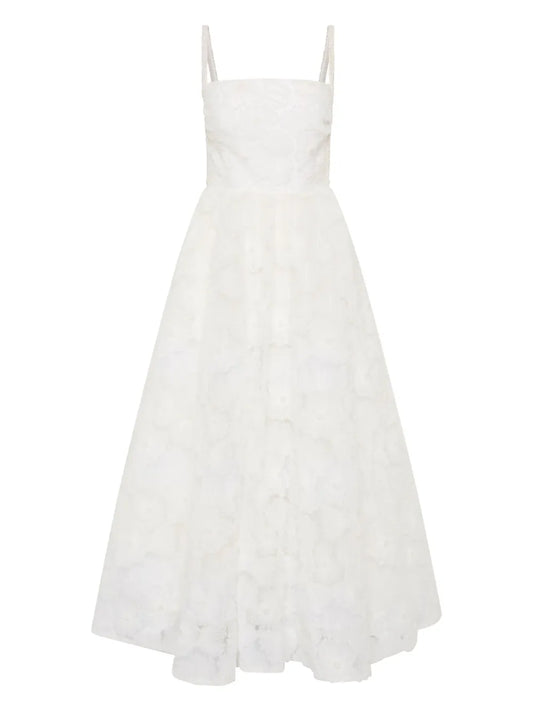 Rebecca Vallance Deliah Floral Embroidered Midi Dress — White/ Red — Size XS — Front View