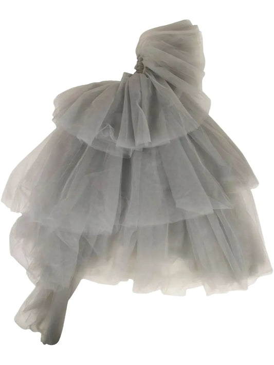 Off White Tulle Raptor Maxi Dress — White/ Grey/ Red — Size XS — Front View