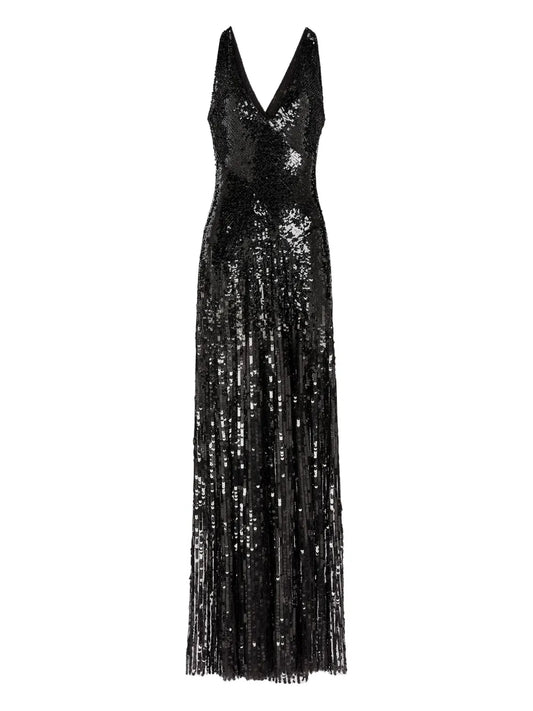 Jenny Packham Night Fever Maxi Dress — Black — Size XS — Front View