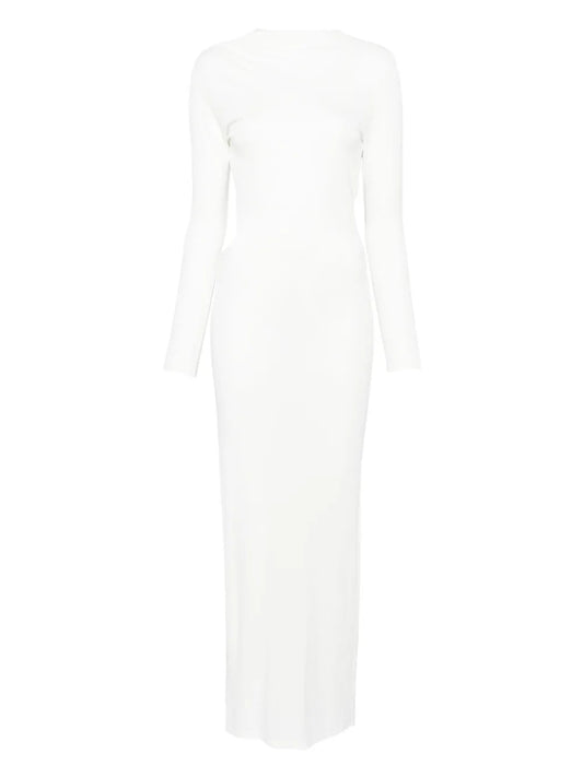 Self Portrait Gathered Jersey Maxi Dress — White/ Red — Size XS — Front View