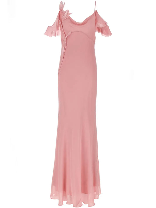 Self Portrait Georgette Flower Maxi Dress — Pink — Size XS — Front View