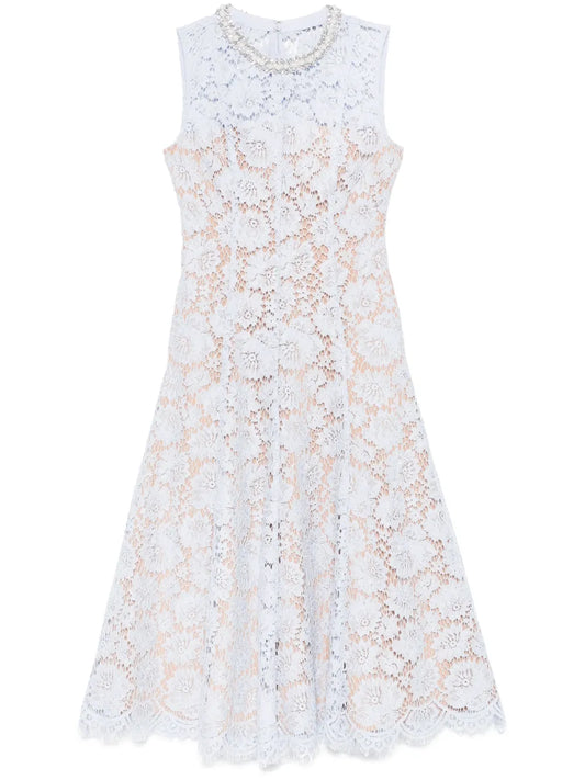 Self Portrait Fine Lace Midi Dress — Blue — Size S — Front View