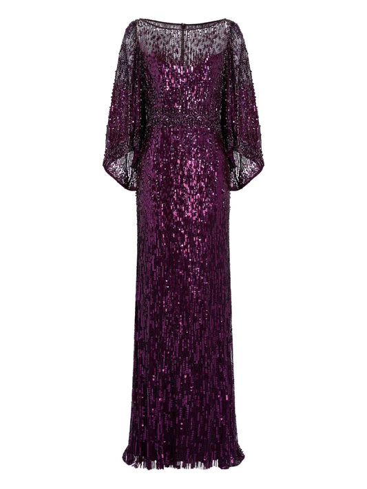 Jenny Packham Ines Sequin Embellished Maxi Dress — Purple — Size XS — Front View
