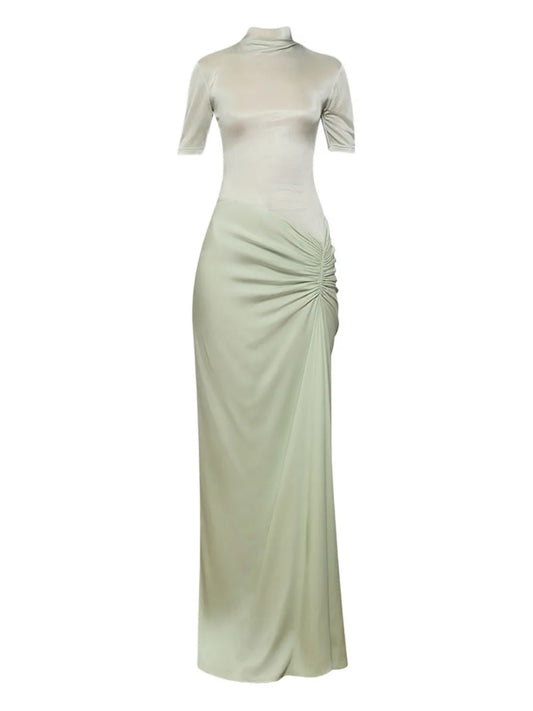 Christopher Esber Fusion Ruched Tee Gown Maxi Dress — Green — Size S — Front View