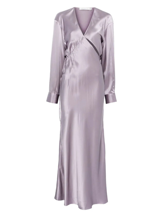 Christopher Esber Cross Cut Silk Maxi Dress — Purple — Size XS — Front View