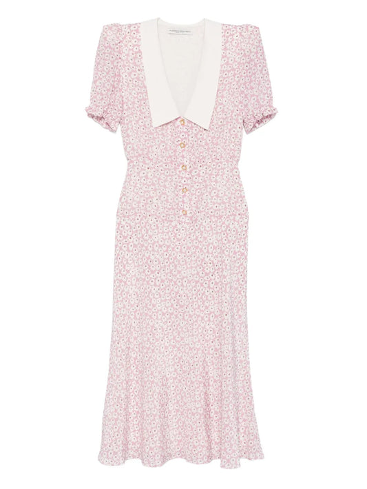 Alessandra Rich Floral Print Midi Dress — Pink — Size XS — Front View