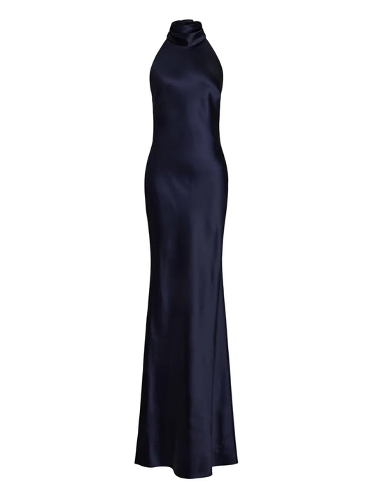 Ralph Lauren Collection Satin Finish Dress — Blue/ Navy/ Red — Size XXS — Front View