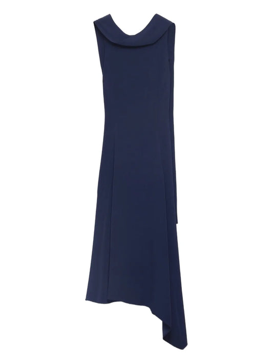 Prada Asymmetric Satin Midi Dress — Blue — Size S — Front View