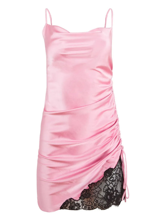 Fleur Du Mal Silk Satin Dress — Pink — Size XS — Front View