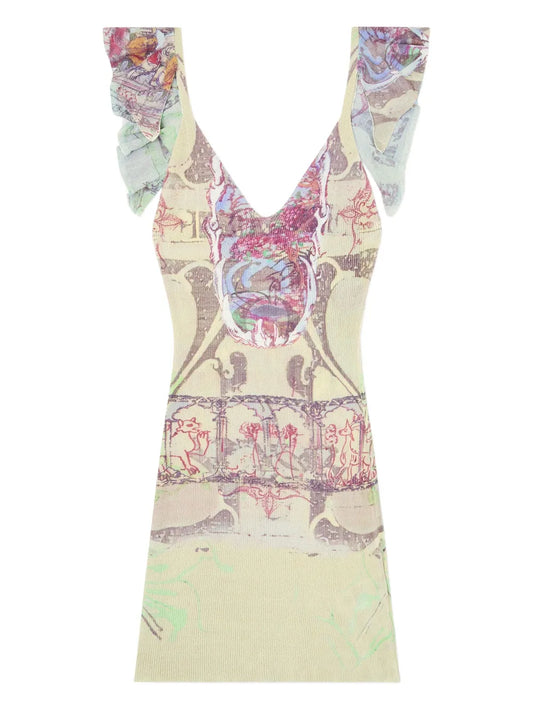 Diesel M Fiorenza Ruffled Dress — Beige — Size XS — Front View