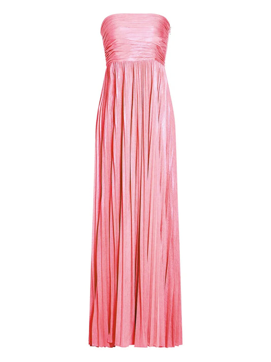Retrofete Sevyn Pleated Strapless Gown — Red/ Pink — Size XS — Front View