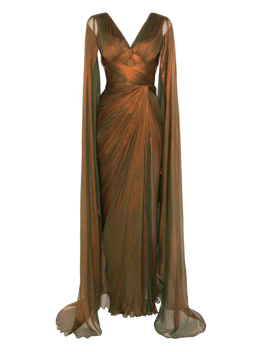 Iris Serban Bella Maxi Dress — Brown/ Red/ Gold — Size L — Front View