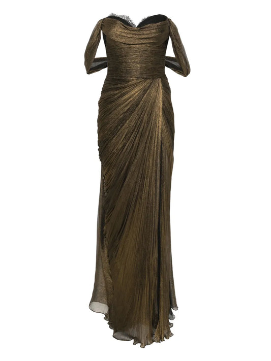 Iris Serban Natasha Maxi Dress — Brown/ Gold — Size M — Front View