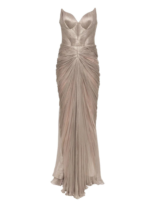 Iris Serban Jolie Maxi Dress — Taupe/ Red — Size S — Front View