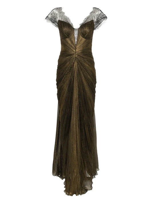 Iris Serban Cindy Maxi Dress — Brown/ Red/ Gold — Size XS — Front View