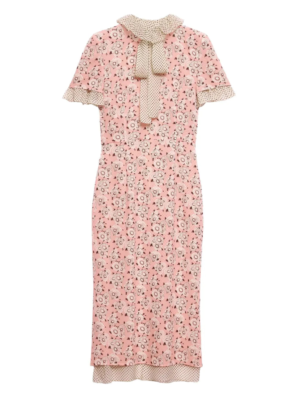 Prada Printed Georgette Midi Dress — Red/ Pink — Size XS — Front View