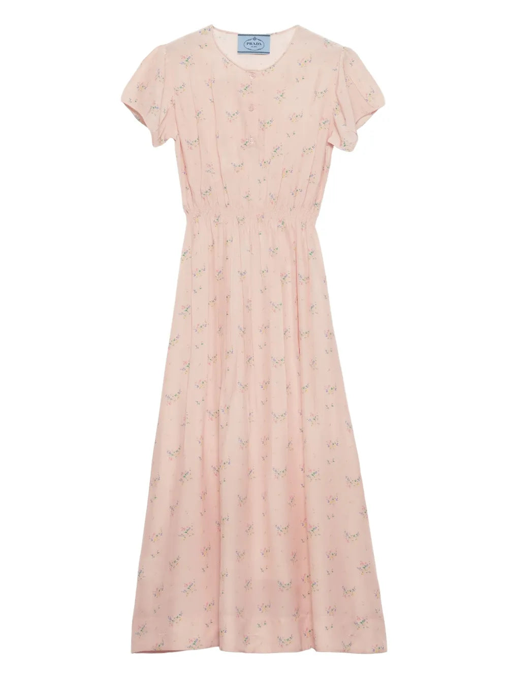 Prada Floral Ponge Midi Dress — Pink — Size XS — Front View