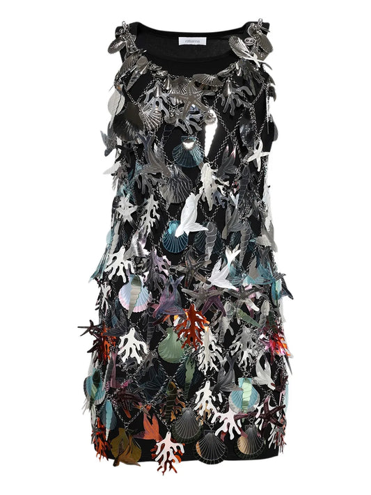 Rabanne Robe Shell Coral Chain Effect Mini Dress — Black — Size XS — Front View
