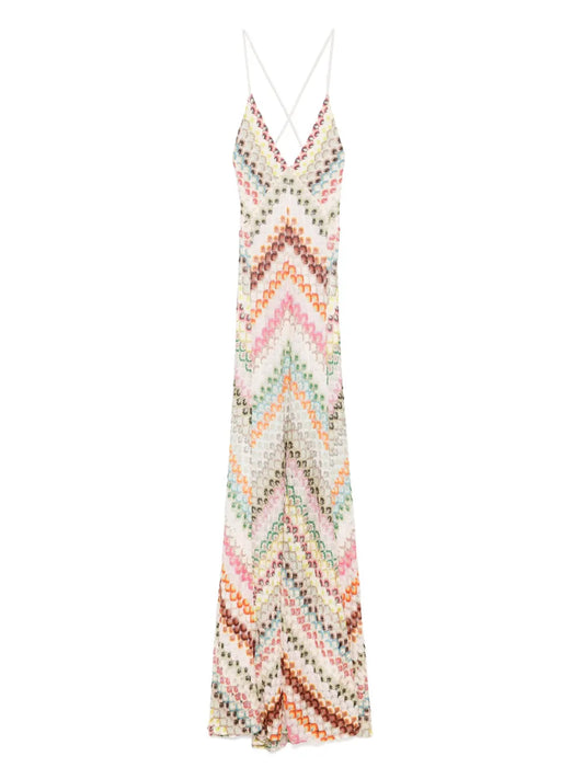 Missoni Zigzag Maxi Dress — Beige — Size XS — Front View