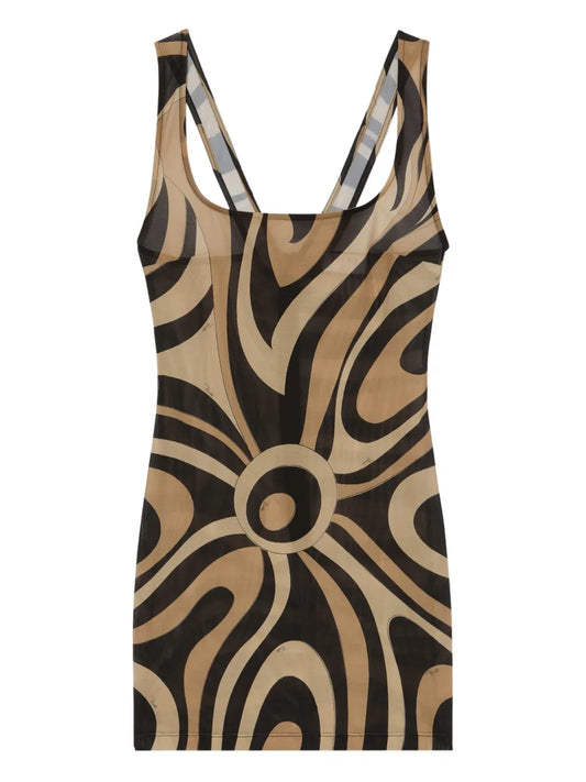 Pucci Marmo Print Square Neck Mini Dress — Black — Size XS — Front View
