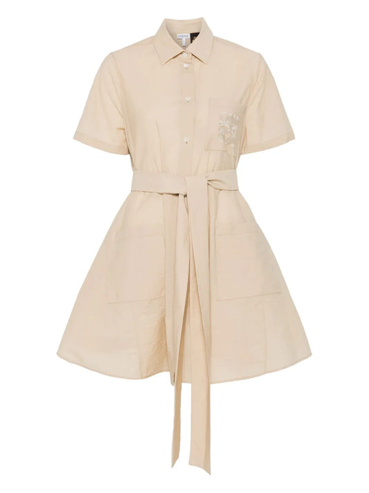 Loewe Anagram Motif Mini Dress — Beige — Size XS — Front View
