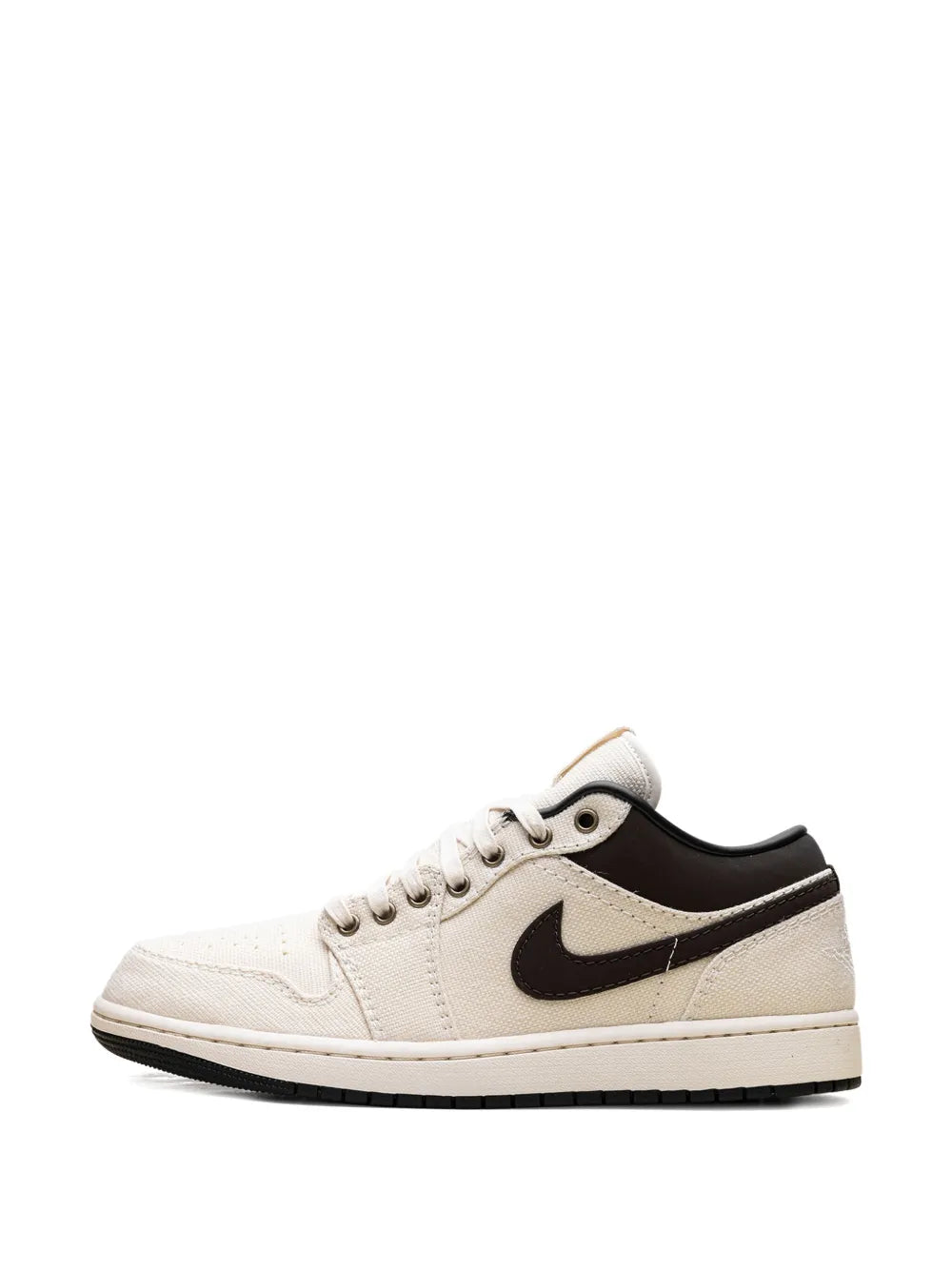 Air Jordan 1 Low Premium Pale Ivory/Baroque Brown Sneakers — Ivory White — Size US M 10.5 - US W 12 — Detail View