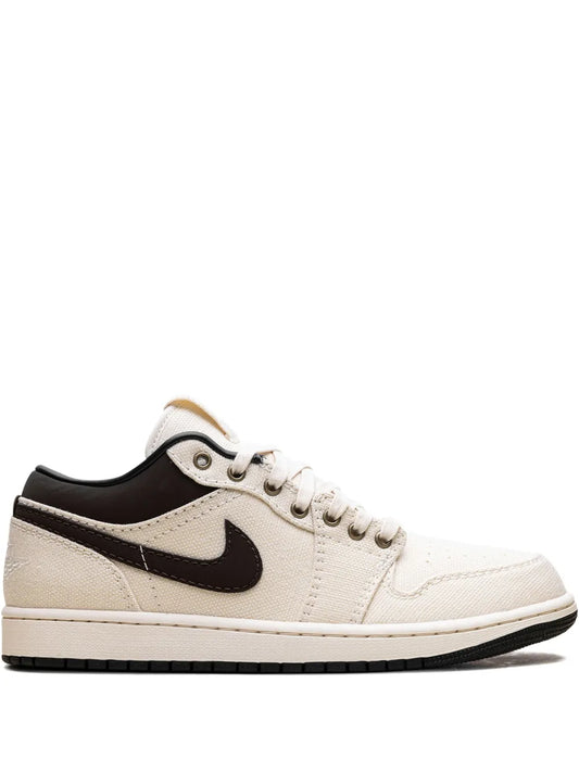 Air Jordan 1 Low Premium Pale Ivory/Baroque Brown Sneakers — Ivory White — Size US M 10.5 - US W 12 — Front View