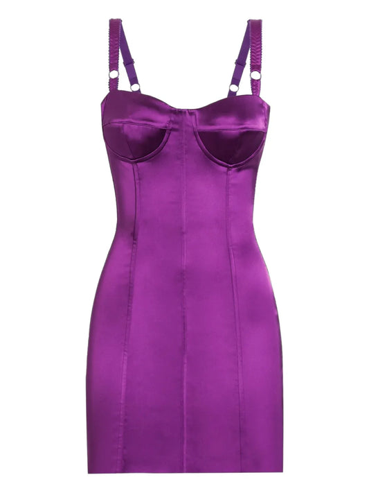 Dolce Gabbana Dna Satin Bustier Mini Dress — Purple — Size XS — Front View