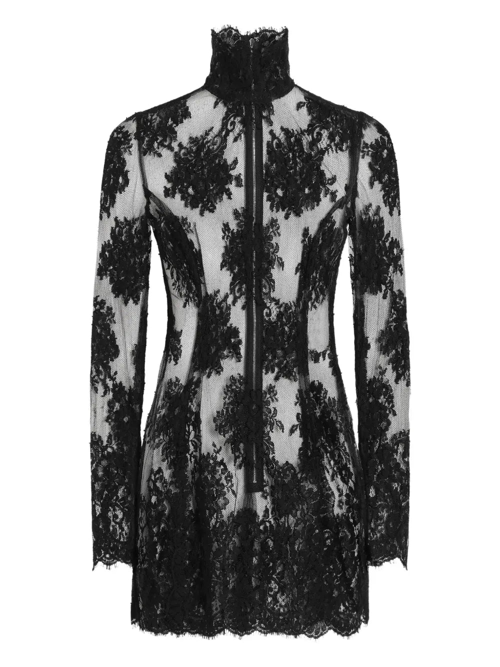 Dolce Gabbana Lace High Neck Mini Dress — Black — Size XS — Front View