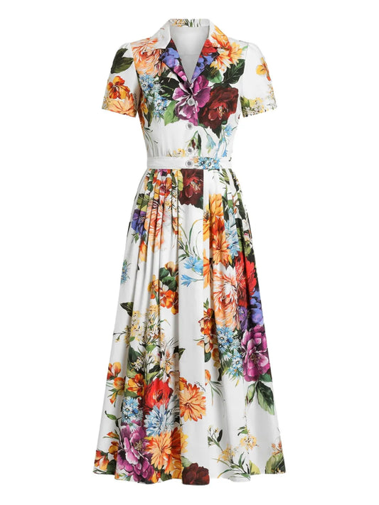 Dolce Gabbana Floral Print Maxi Skirt — White — Size XS — Front View