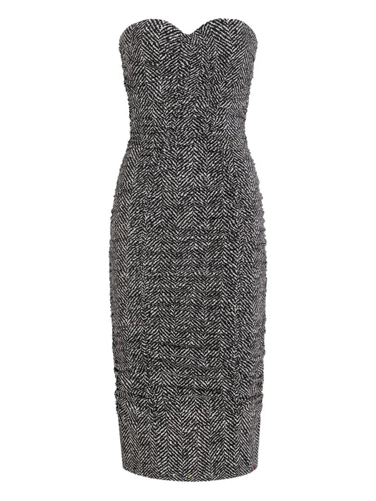 Dolce Gabbana Chevron Strapless Midi Dress — Black/ Red — Size XS — Front View