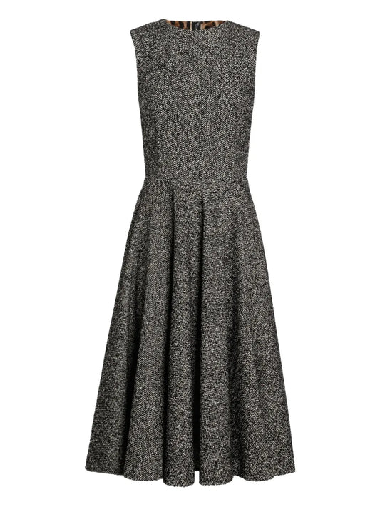 Dolce Gabbana Pleat Detail Midi Dress — Black — Size XS — Front View