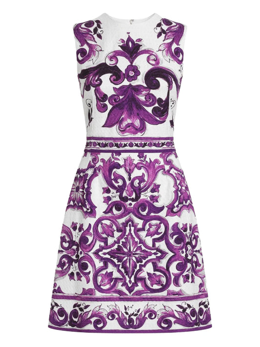 Dolce Gabbana Graphic Print Dress — White — Size S — Front View