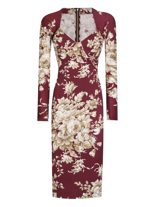 Dolce Gabbana Floral Print Long Sleeve Midi Dress — Same as shown — Size S — Front View