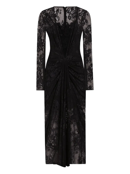 Dolce Gabbana Lace Long Sleeve Dress — Black — Size XS — Front View