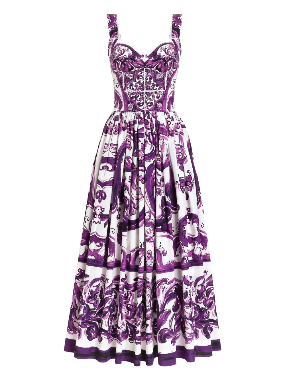 Dolce Gabbana Graphic Print Midi Dress — Red/ Purple — Size XS — Front View
