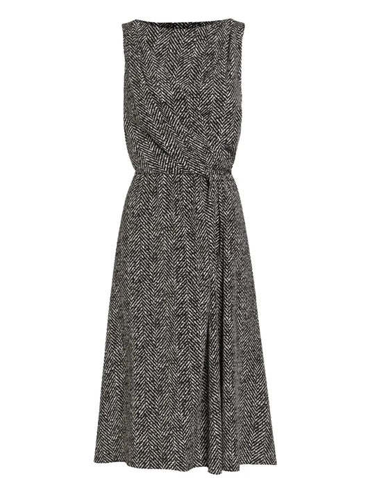 Dolce Gabbana Herringbone Sleeveless Midi Dress — Black — Size XS — Front View