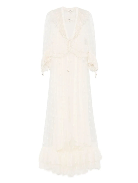 Chloe Floral Embroidered Maxi Dress — White/ Red — Size XS — Front View