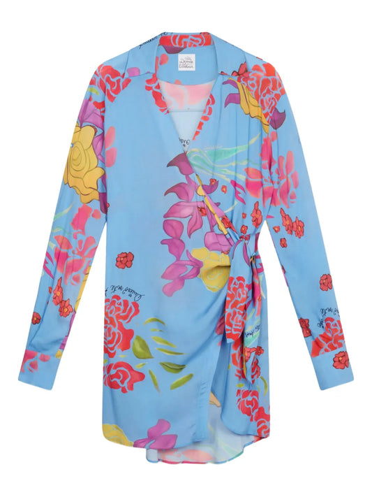 Donde Esteban Cielo Wrap Mini Dress — Blue — Size XS — Front View