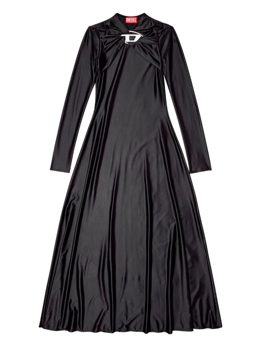 Diesel D Iamo Twist Neck Long Sleeve Midi Dress — Black — Size S — Front View